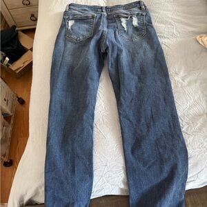 Vigoss Women's Boyfriend Jeans in Dark Blue with Back Pocket Distress